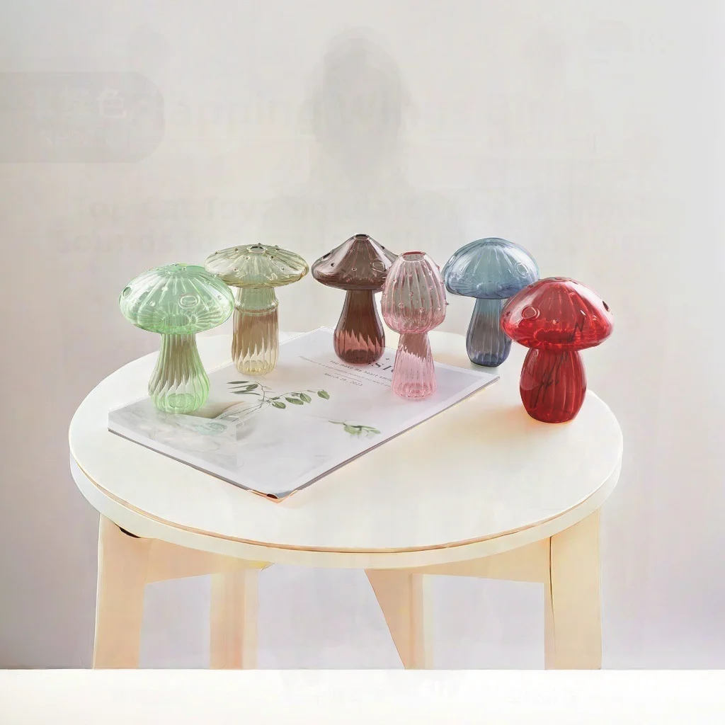 Creative Glass Mushroom Vase Hydroponic Wind Ornaments for Green Plants And Flowers Room Decoration