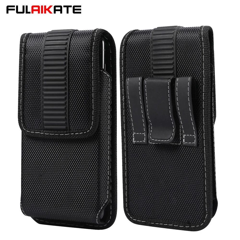 FULAIKATE High-grade Phone Bag for iPhone 13 Pro Max Durable Cloth Hanging Waist Leather Case for Mobile Cellphone Men's Pouch