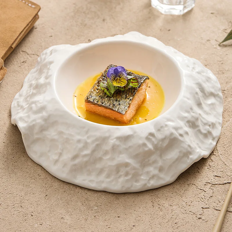 

Creative Irregular Ceramic Deep Plate Restaurant Dessert Dish Salad Plate Thick Soup Plate Molecular Cuisine Specialty Tableware
