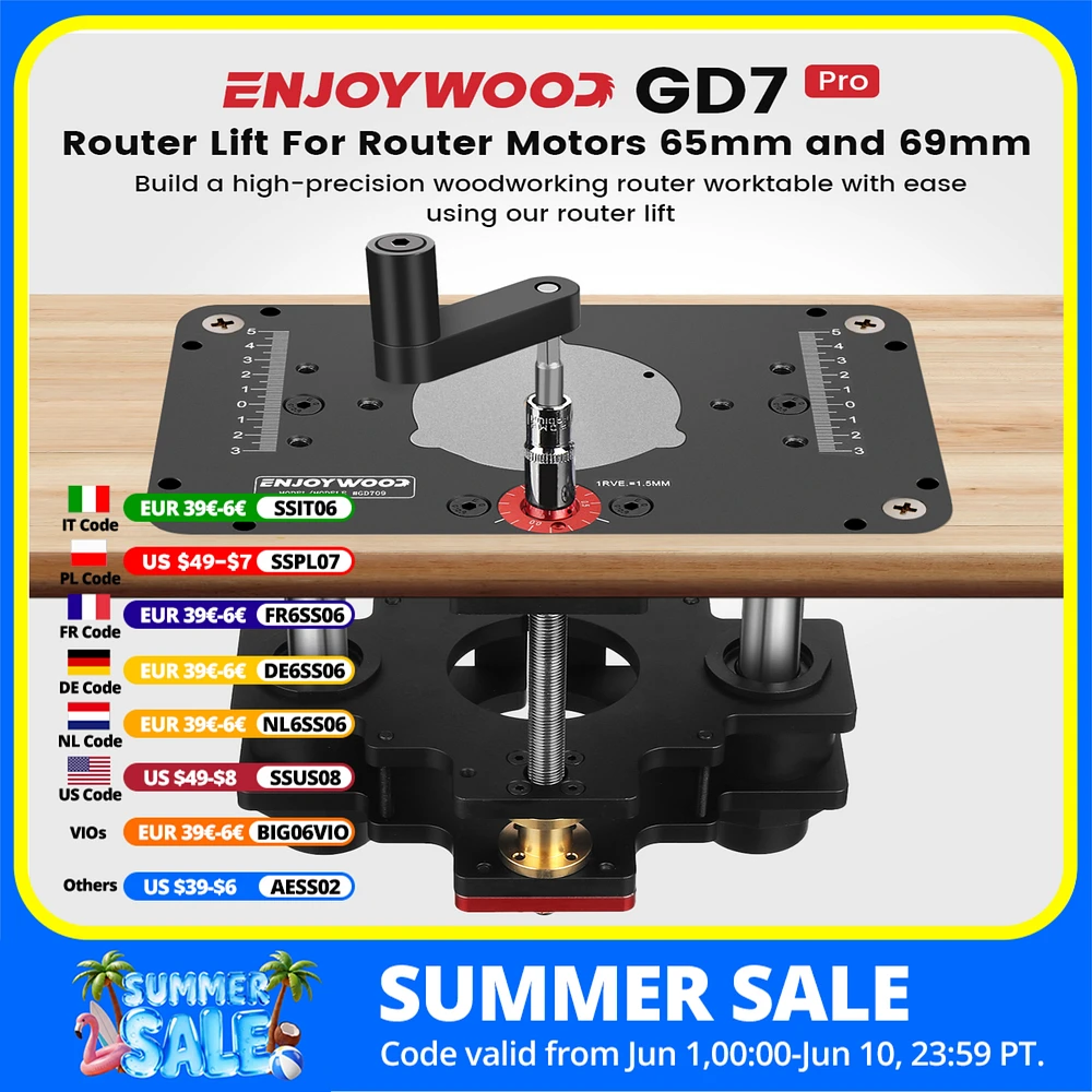 ENJOYWOOD GD7 PRO Router Lift for 65mm/69mm Wood Router for Router Table Set Up Lift with Router Plate Precision Woodworking