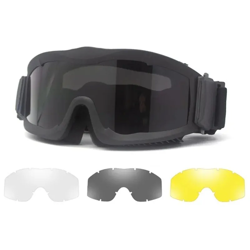 Gogle taktyczne Airsoft 3 soczewki odporne na wiatr strzelanie Motocross motocyklowe okulary górskie bezpieczna ochrona UV