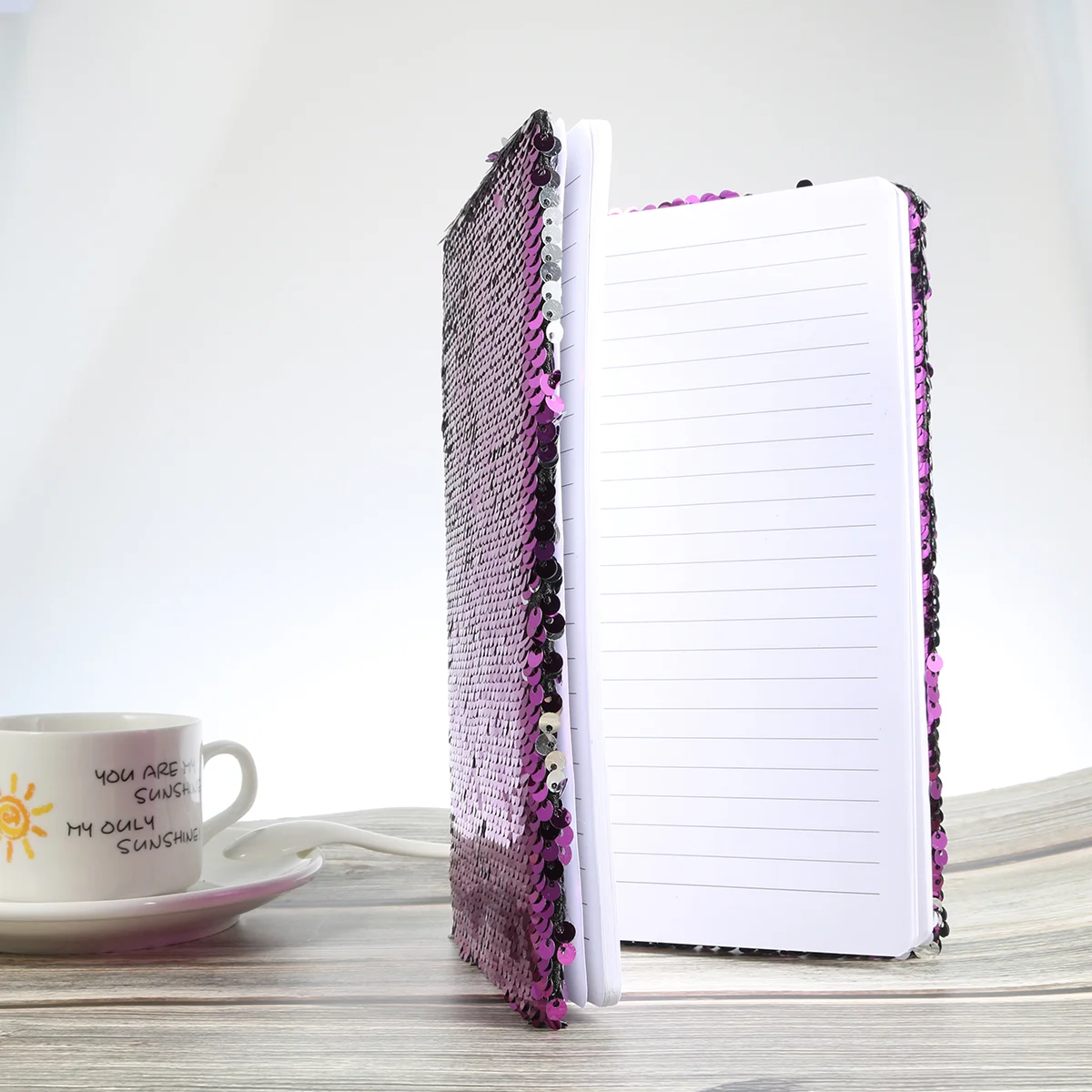 Sequins Note Pads para Meninas, Notepad Elegante, Papelaria Roxo para Escritório, 21x14cm