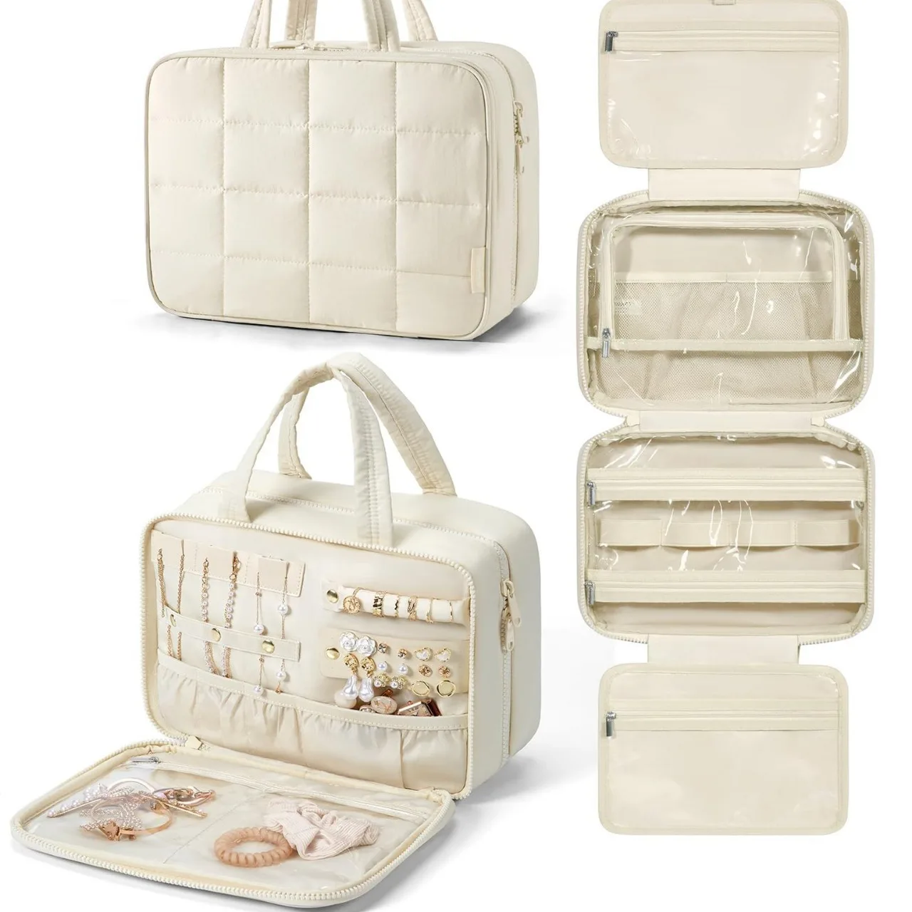 In-stock Toiletry Bag with Jewelry Storage Bag, Hanging Toiletry Bag, Fluffy Makeup Bag Storage Bag, Travel Bag Storage