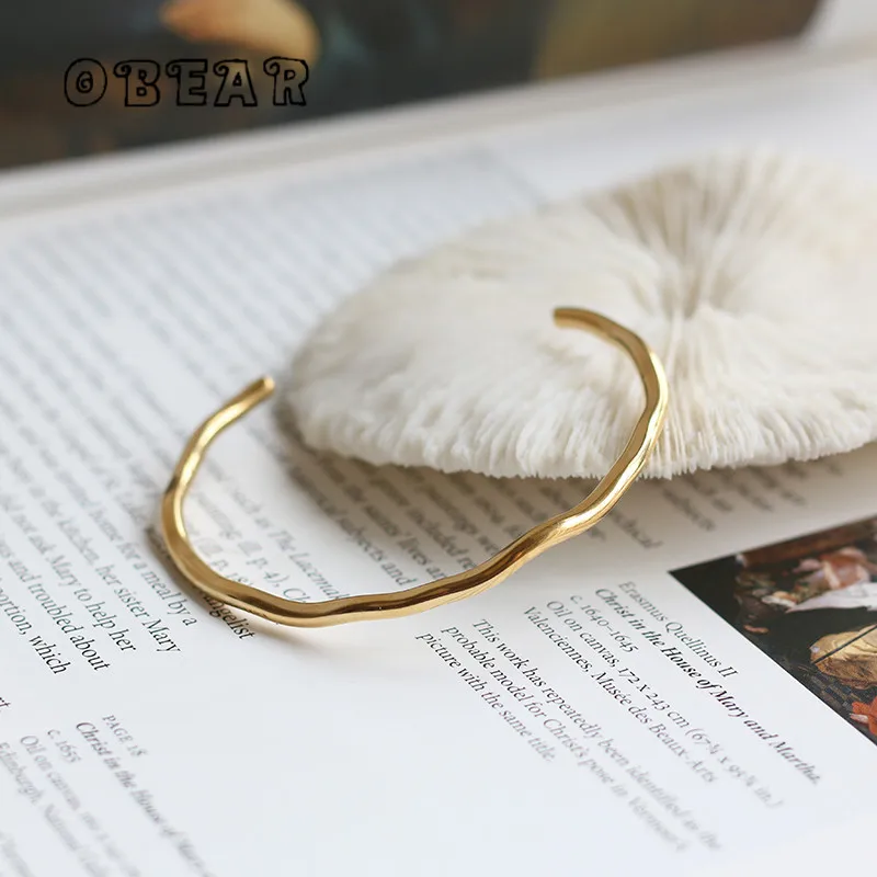 

316L Stainless Steel Stylish Wavy Irregular Opening Bracelet For Women Girl Non-fading Jewelry Gift Party