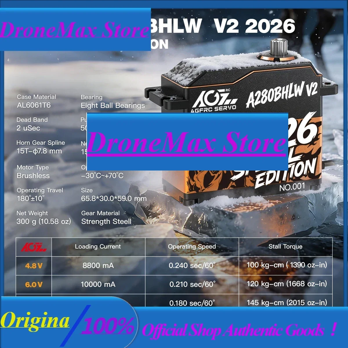 DroMaAGFRC Servo A280BHLW V2 Special Edition 165KG Digital Servo Ultra High Torque 0.160s/60° Speed Robotics & RC Applications