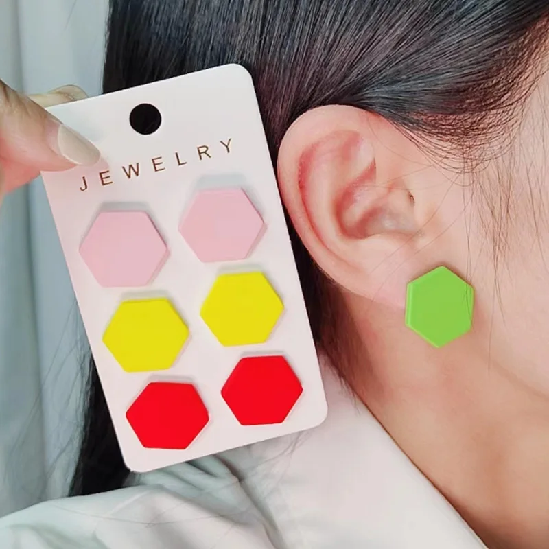 New Valentine\'s Day Earring Set Fashion Colorful Round Hexagonal Love Acrylic Earrings For Women Jewelry Gift