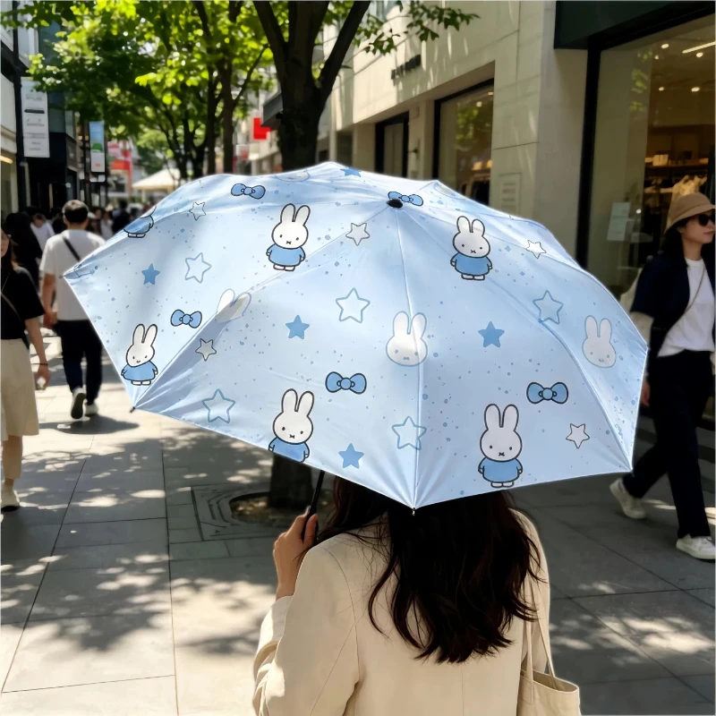 Paraguas Miffy Kawaii Anime Coreano, Totalmente Automático, Protección Solar, Uso Dual para Sol o Lluvia, Plegable, Elegante y Exquisito