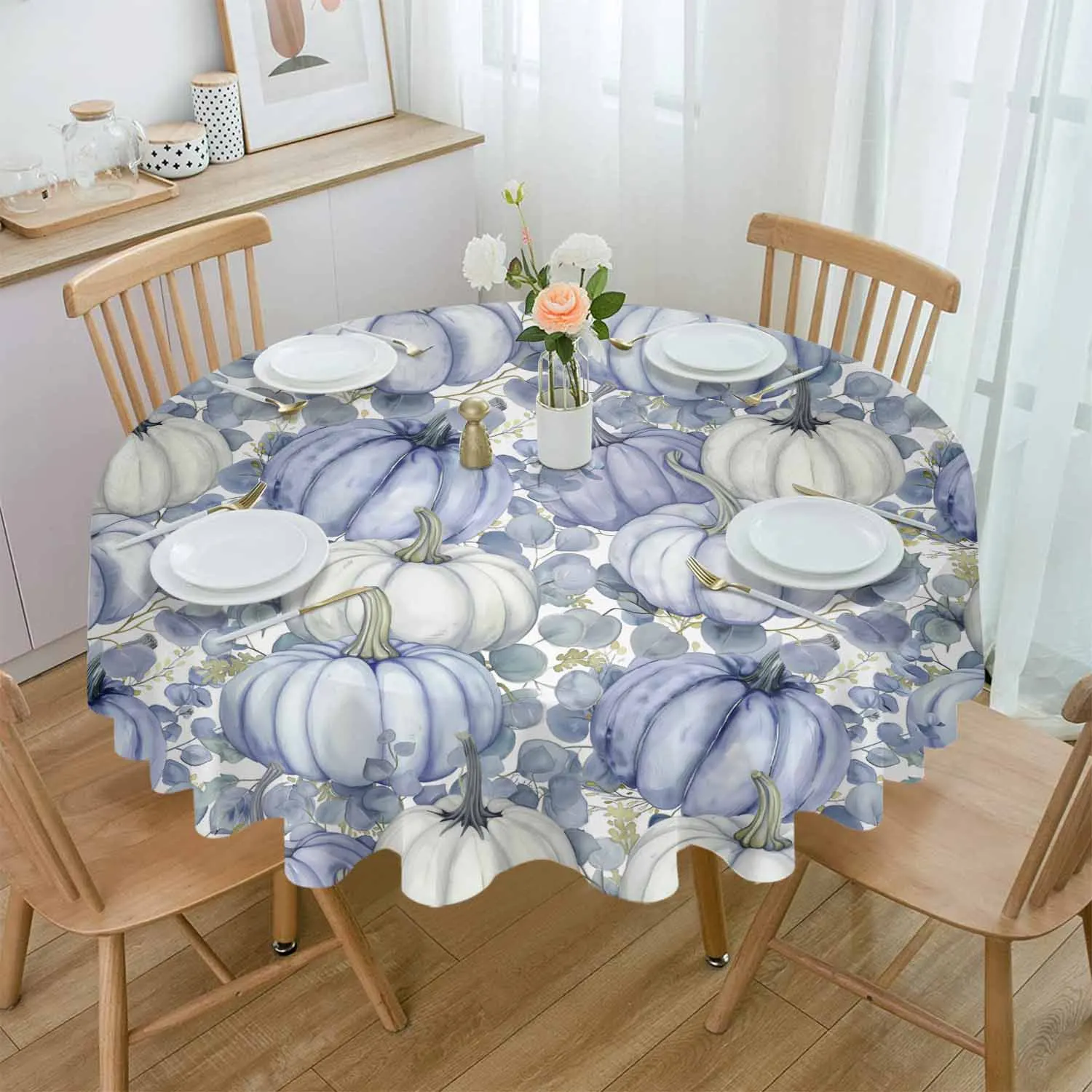 

Thanksgiving Pumpkin Watercolor Round Table Cloth Festival Dining Tablecloth Waterproof Table Cover for Wedding Party Decor