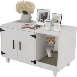 Modern Wood Pet Crate Cat Washroom Hidden Litter Box Enclosure Furniture House As Table Nightstand With Scratch Pad,Stackable