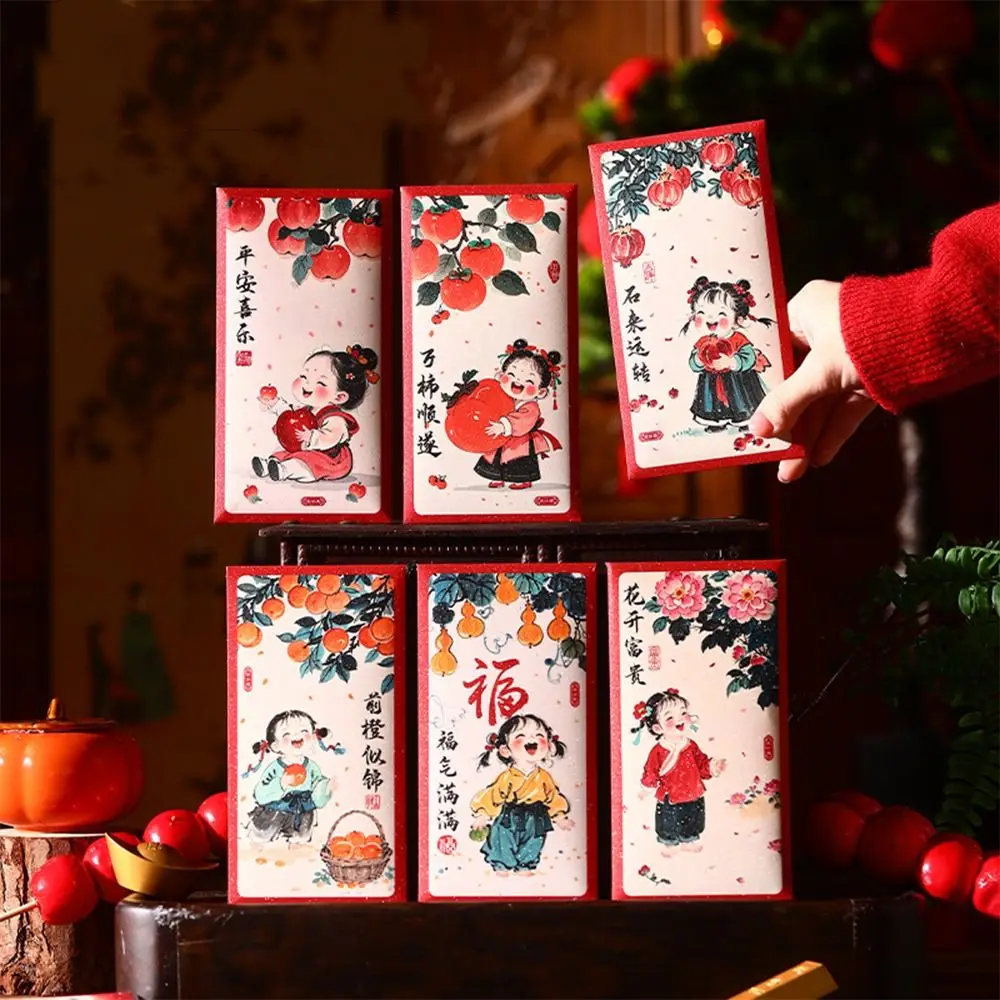 6 pçs tradicional chinês ano novo envelopes vermelhos bênção engrossado boa sorte bolso vermelho hongbao saco de dinheiro das crianças