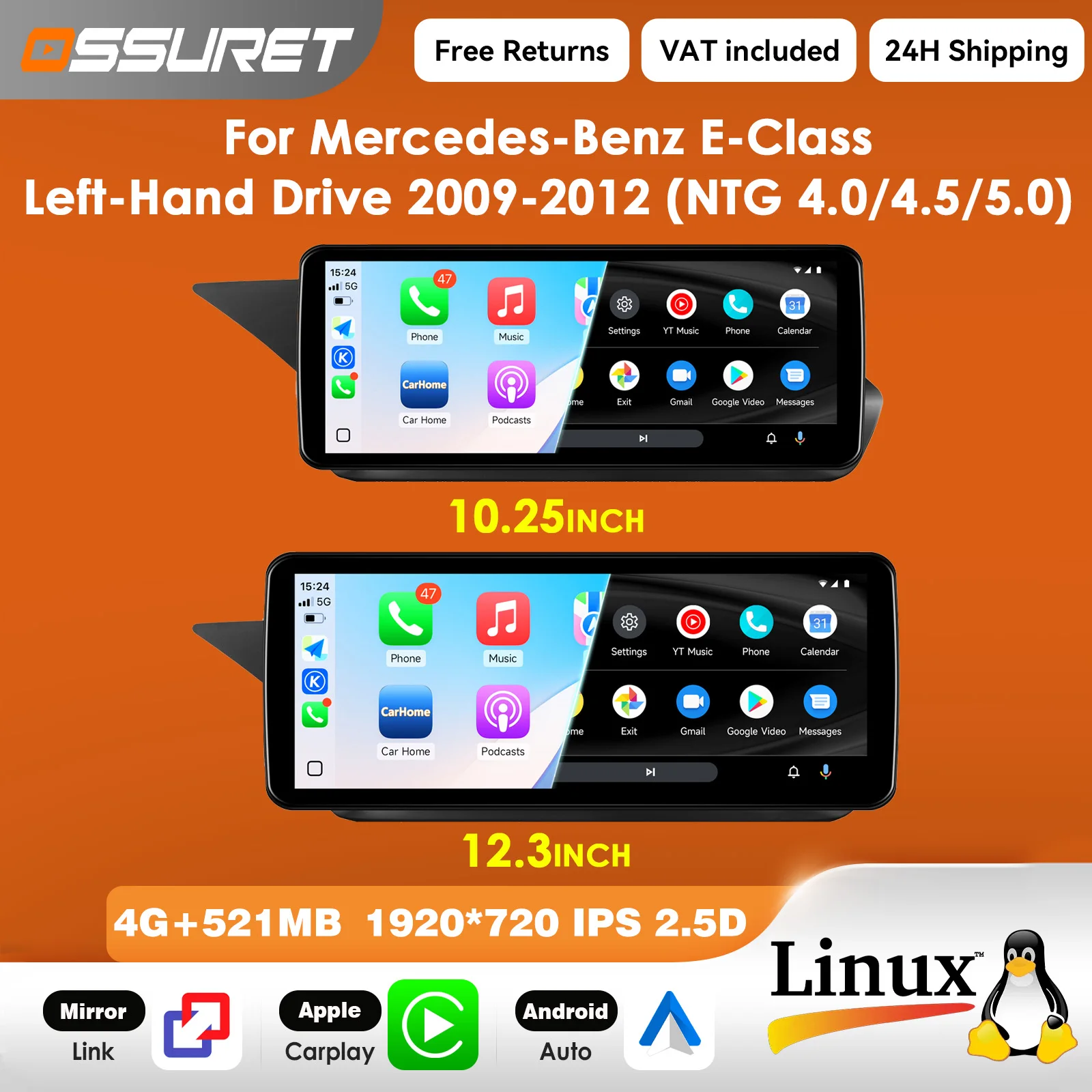 12,3-Zoll-Carplay-Linux-5.4-Autoradio für Mercedes-Benz W212 E-Klasse 2009-2016 NTG 4.0 4.5 5.0 E200 E230 E260 E300 S212 Multimedia-Videoplayer T113-i Dual-Core USB BT Mirror Link 10,25"-Bildschirm