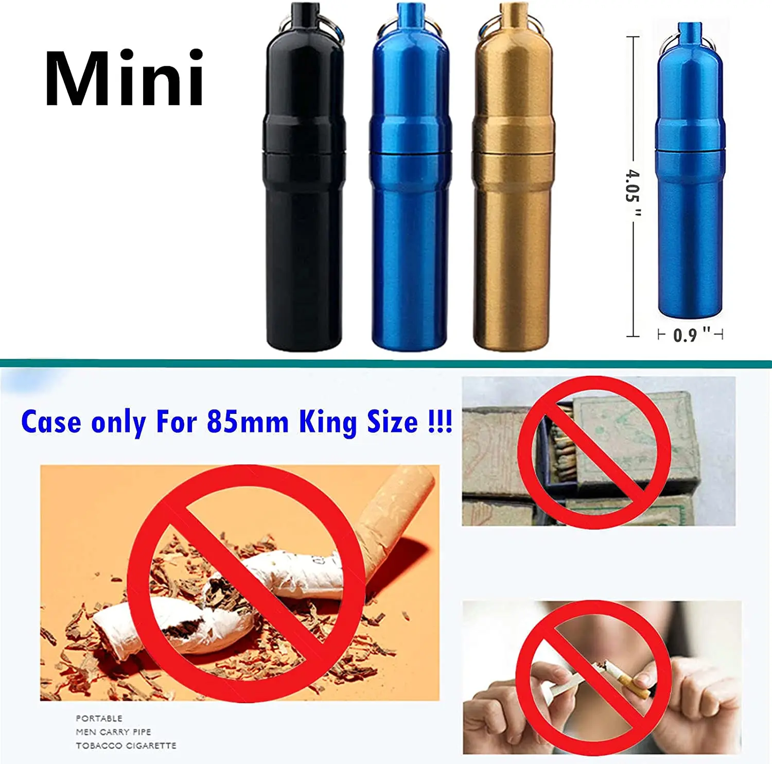 Airtight Cigarette Storage Case with O-Ring King Size Aluminum Lightweight Waterproof Smell Proof Case, 5 Capacity