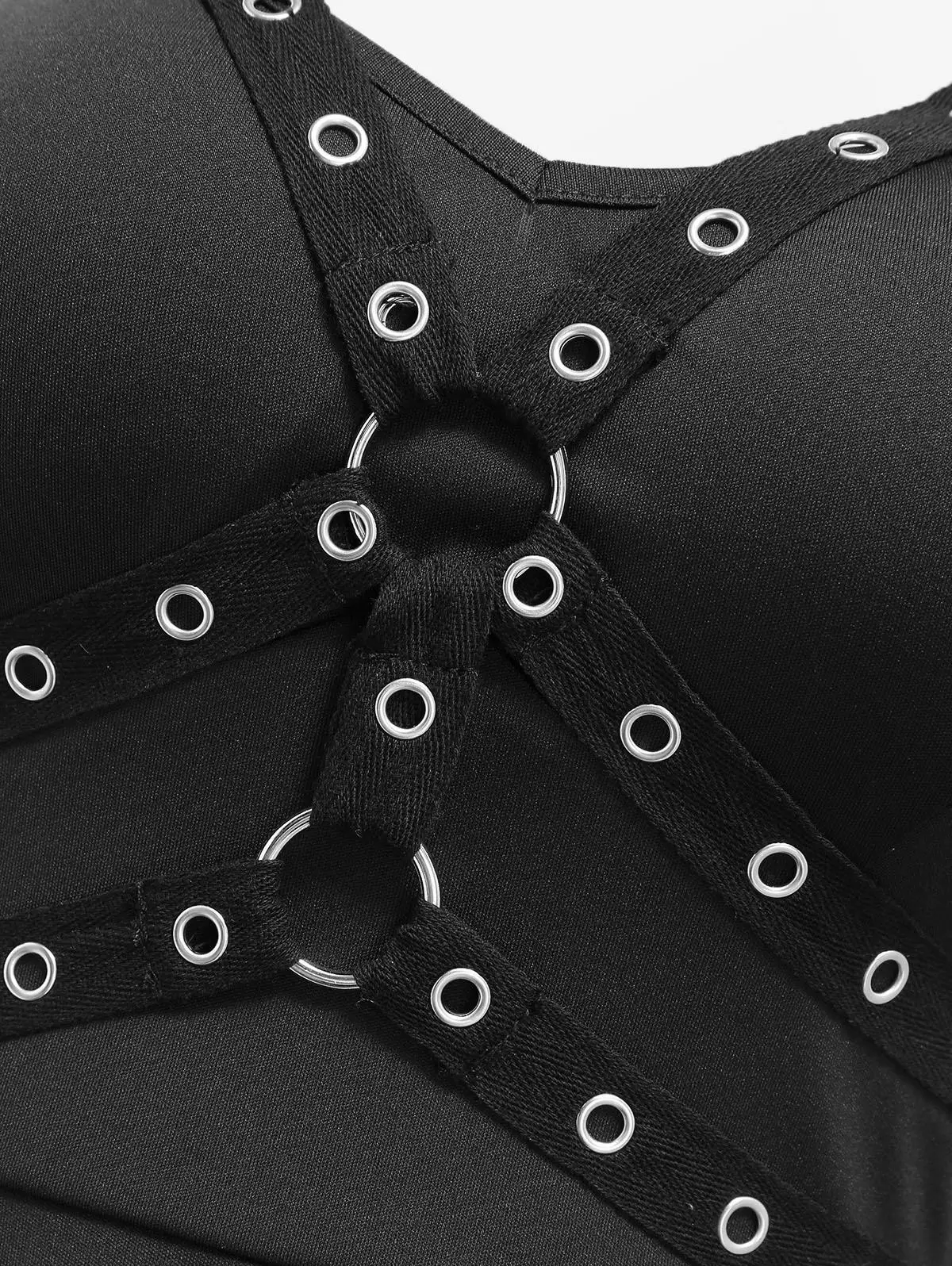 2026 New Gothic Straps Grommets O-Ring A Line Dress Vestidos Women Summer Sleeveless Black Dresses