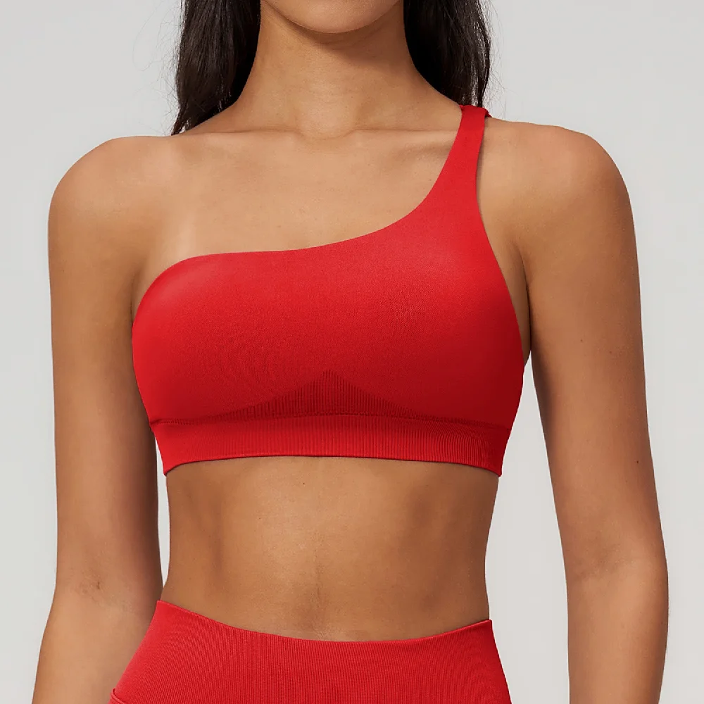 Seamless Gym Fitness Tops Sexy One Shoulder Bra Breathable Shockproof Sports Underwear Female Fitness Bra Push Up Workout Top