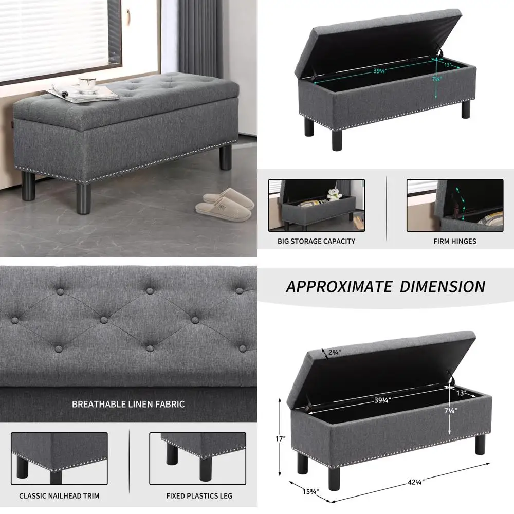 

Upholstered Storage Ottoman Bench 42.5 Inch, Flip Top End Bed Storage, Blanket Bench for Bedroom, Entryway Large
