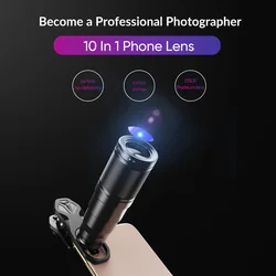 APEXEL 10 in 1 Telescope Zoom Mobile Phone Lens Kit with Macro Lens Fisheye Wide CPL Star Filter Lenses for iPhone all Smartphon