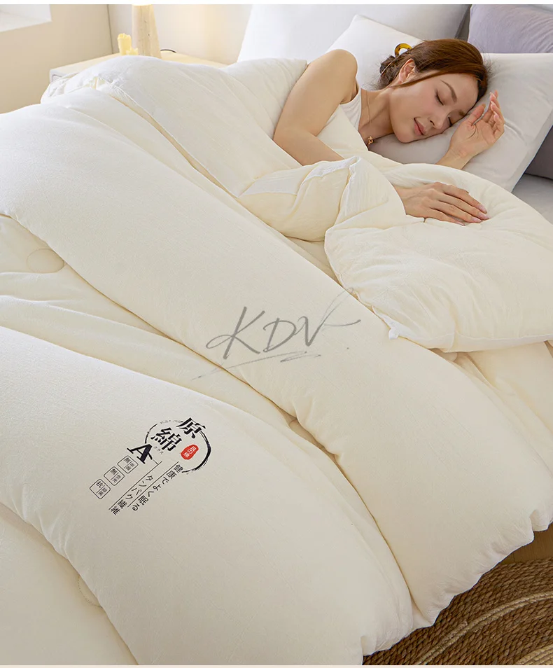 Soybean Fiber Filled Fluffy Comforter Thick Warm Autumn Winter Duvet Insert Solid Color Brushed Soft Quilt for Single Double Bed
