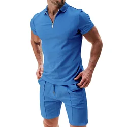 Conjunto de camiseta de manga corta para Hombre, Ropa informal holgada con cremallera, pantalones cortos con bolsillos sólidos, estilo Harajuku, elegante, a la moda, verano 2024