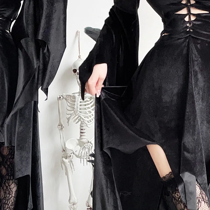 

Gothic Sle Long Dr loween Costume Witch Death Bla New 2025 Women's Faion Stage Performance Clothing