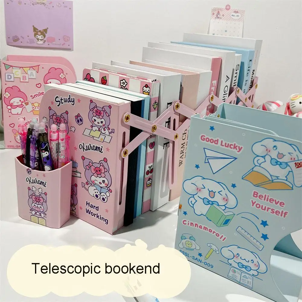 Kuromi Cinnamoroll ชั้นหนังสือโลหะนักเรียนน่ารักปรับขนาดได้พับโต๊ะเก็บเอกสารสำนักงานหนังสือ