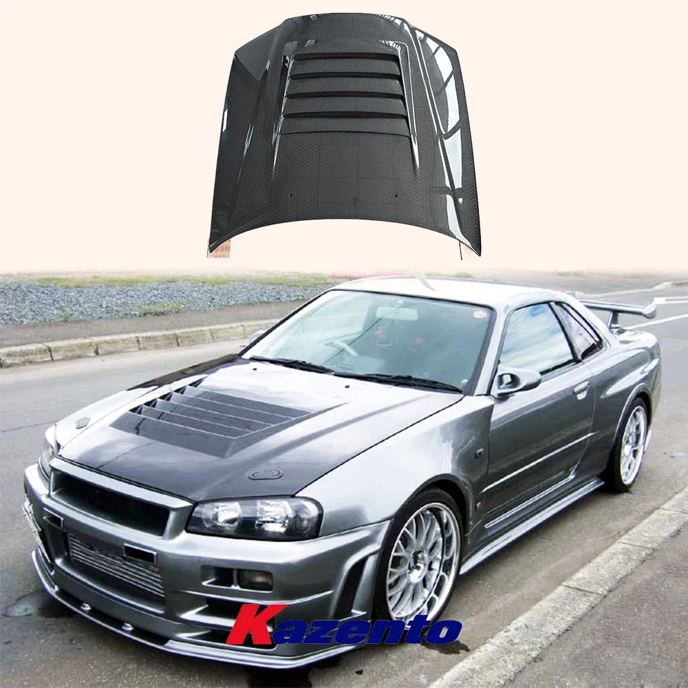 For Nissan Skyline R34 GTR Only NIS Style Honeycomb Carbon Hood Bonnet Body Kit