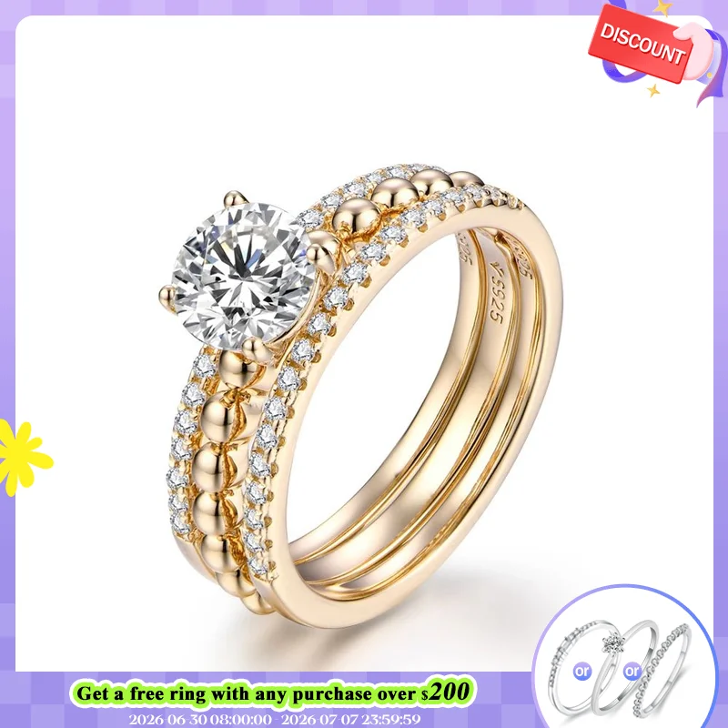 

ATTAGEMS D Color Round Cut 1.0ct Luxurly Moissanite Ring for Women Real 925 Sterling Silver Engegament Wedding Band Fine Jewelry