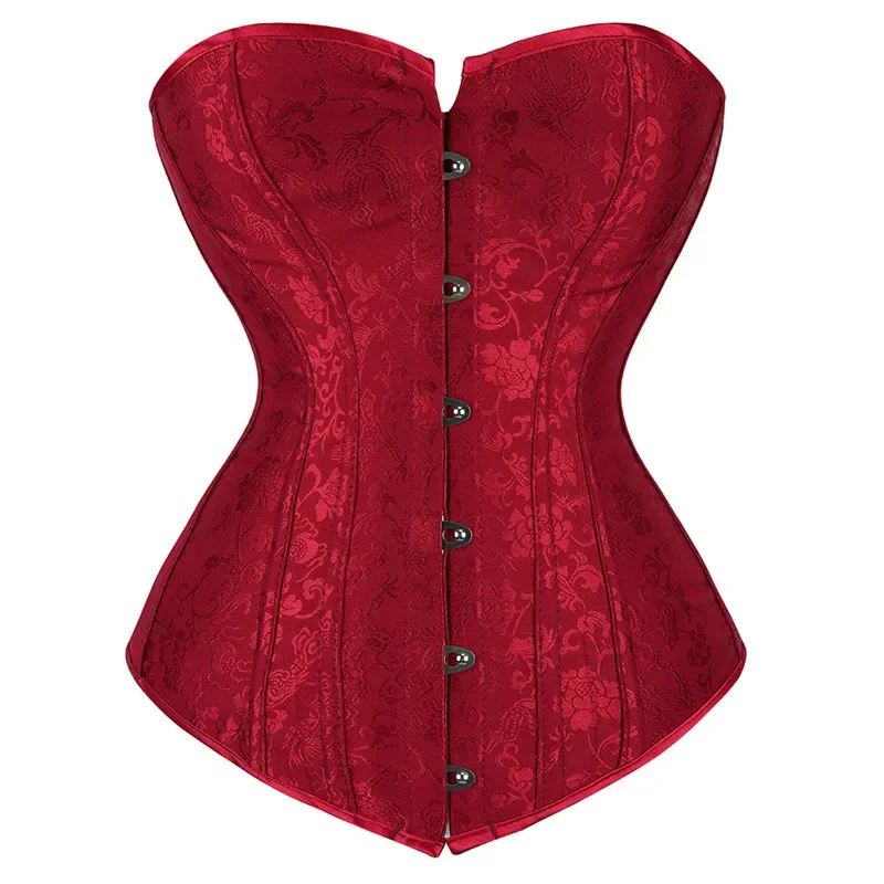 

Women Overbust Corset Gothic Vintage Bustier Gorset Plus Size Brocade Korset Body Shaper Plastic Boned