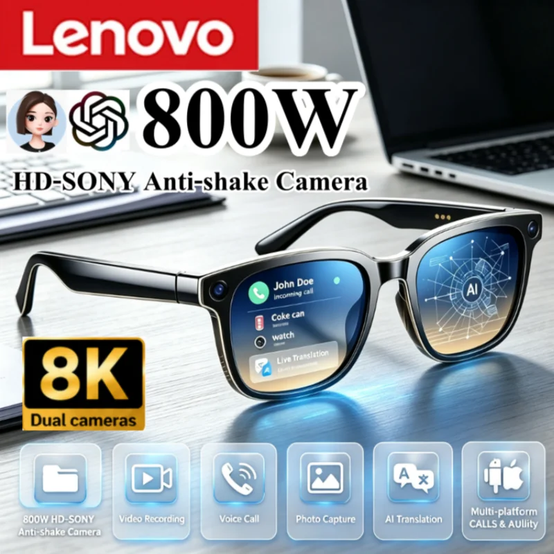 レノボ-アップグレード-スマートaiグラス-800w-hd-8k撮影カメラ-写真-ビデオ-音声通話-翻訳-bluetooth-ai-バイク改造機