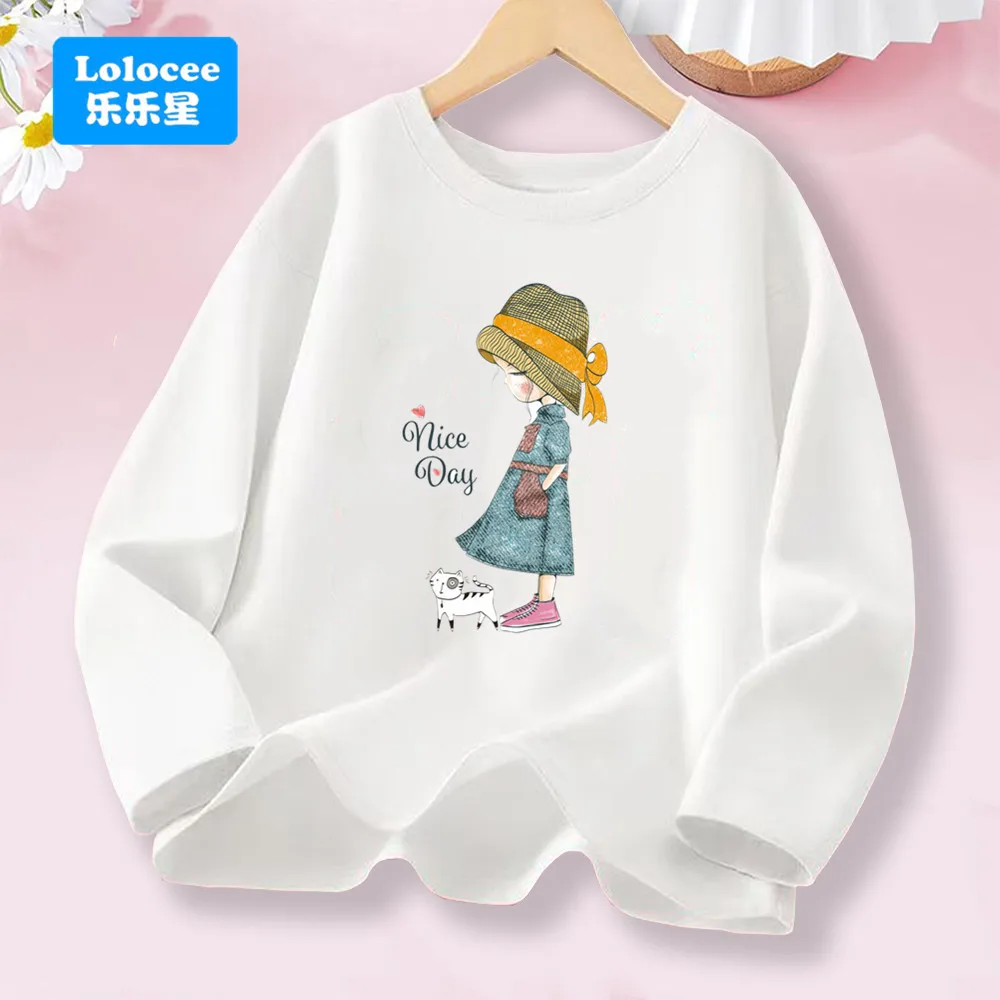 Kawaii Mädchen Bedrucktes Baumwoll-T-Shirt Frühling Herbst Neues Cartoon-Grafik-T-Shirt Mädchenmode Langarm-T-Shirts