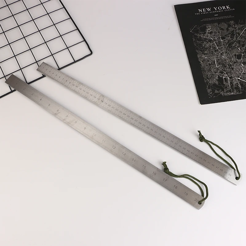Dual Scale Stainless Steel Ruler Durable Thickened Quenched Steel With Random Lanyard Style Ideal For Drawing & Measuring