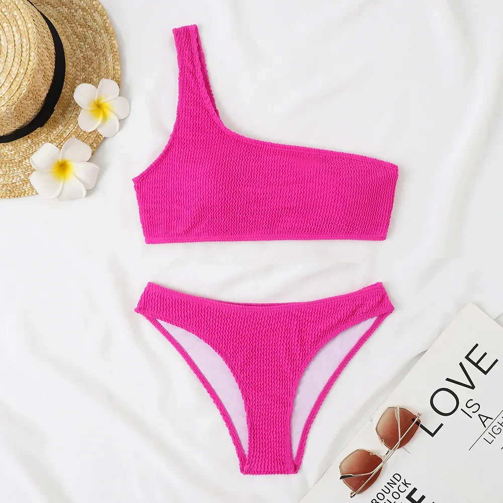 Bikini con Tanga Sexy para mujer, traje de baño de dos piezas, traje de baño femenino, conjunto de Bikinis blancos, bañador de un hombro, ropa de playa, traje de baño 2025