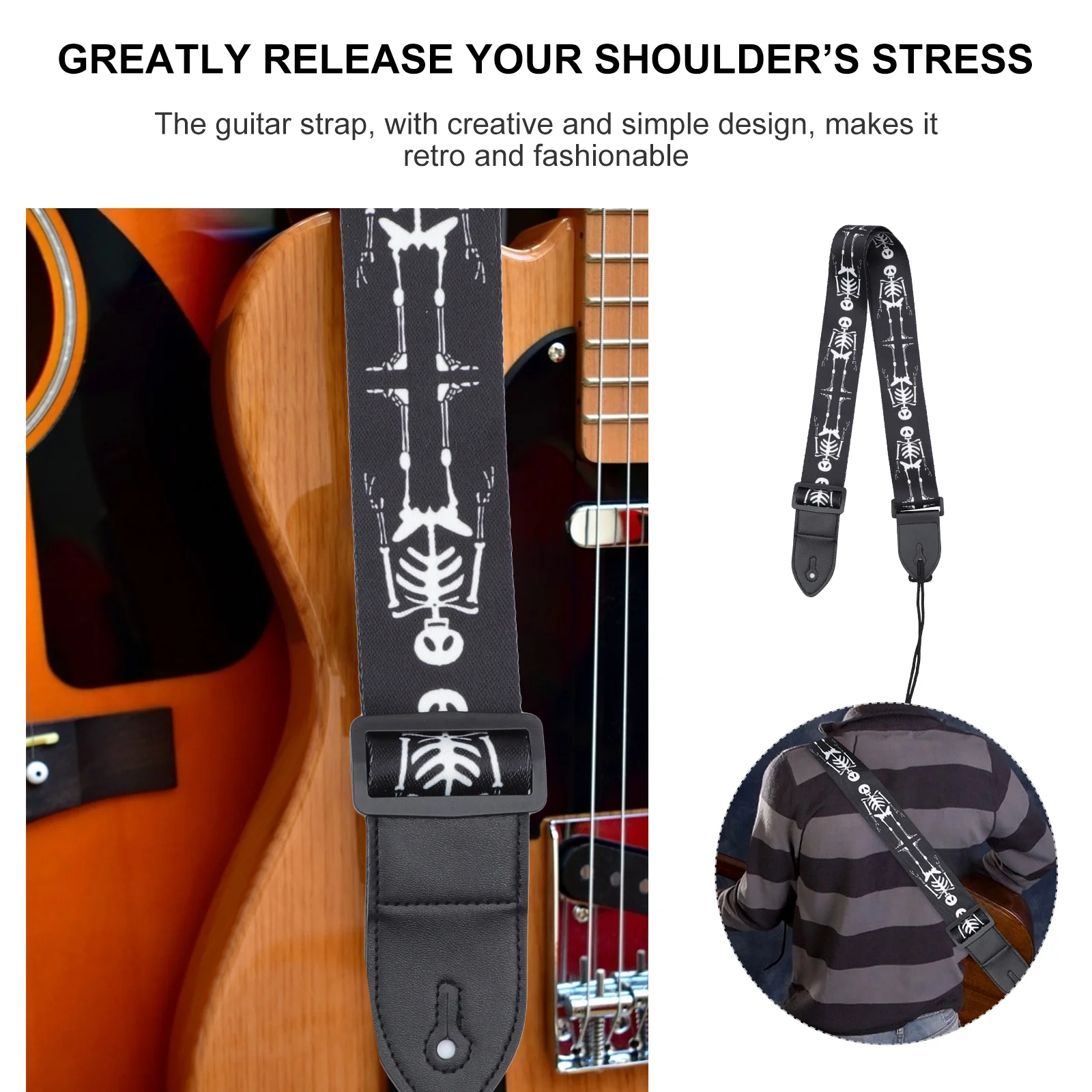 1pc Guitar Belt Guitar Diagonal Shoulder Strap Personalized Skull Guitar Strap Personalized Guitar Strap