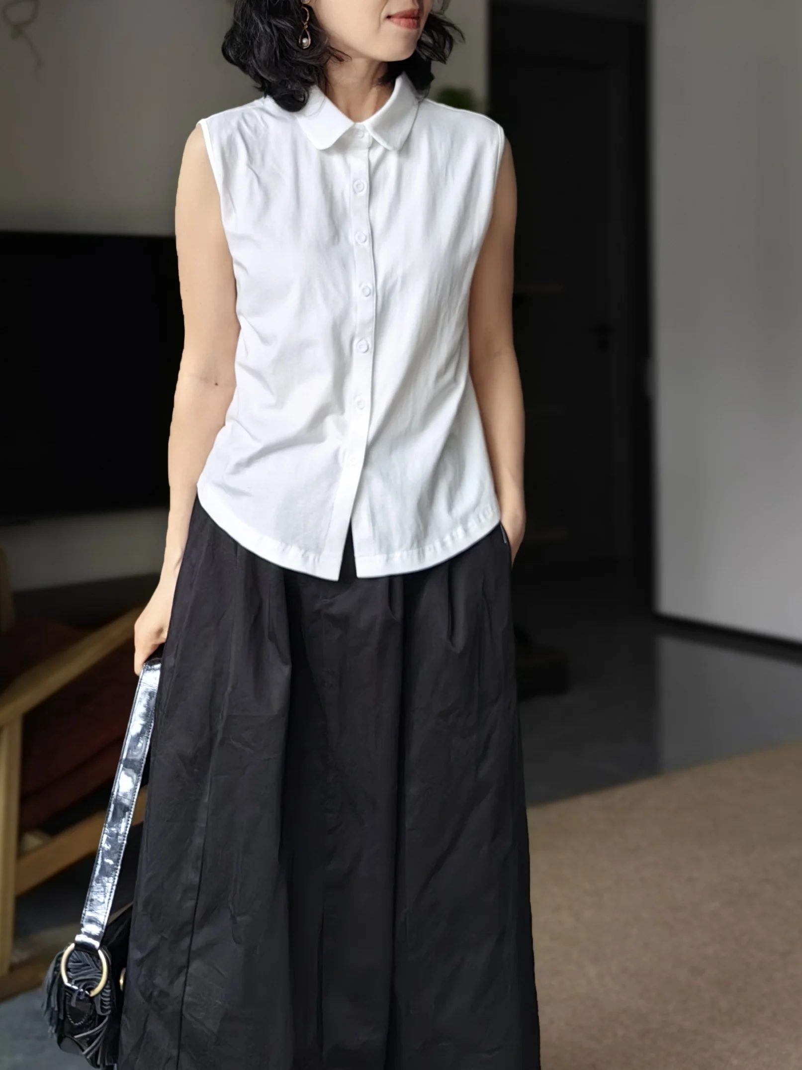 

Элегантная белая блузка без рукавов с круглым вырезом из эластичного дышащего хлопка, приятная к телу, для весны и лета, зеленая блузка с рукавами для женщин