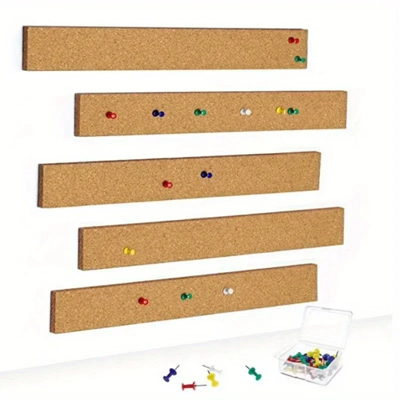 30 * 5cm Self Adhesive Cork Strip Office Study Home Decoration Memo Board （5pcs Cork Strip+1 Box of Thumbnails）