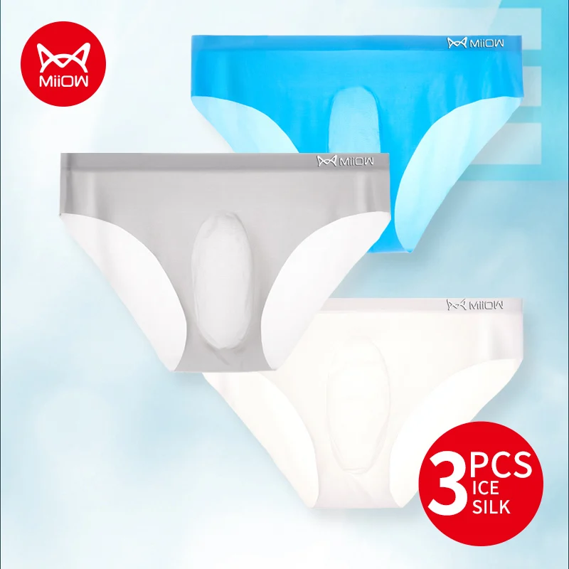 MiiOW 3Pcs Men's Ice Silk Seamless Underwear Transparent Crotch Man Underpants Summer Thin Breathable Panties Men Sports Briefs