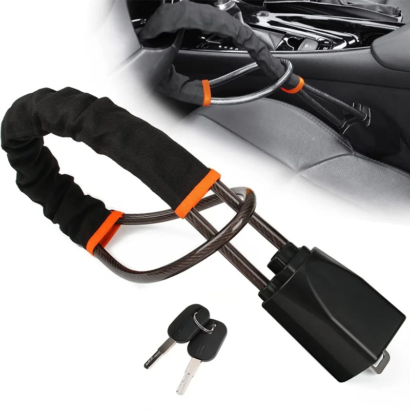 قفل عجلة قيادة السيارة مع مقبس حزام الأمان حبل فولاذي لشاحنة SUV فان RV مع 3 مفاتيح جهاز حماية عالمي ضد السرقة
