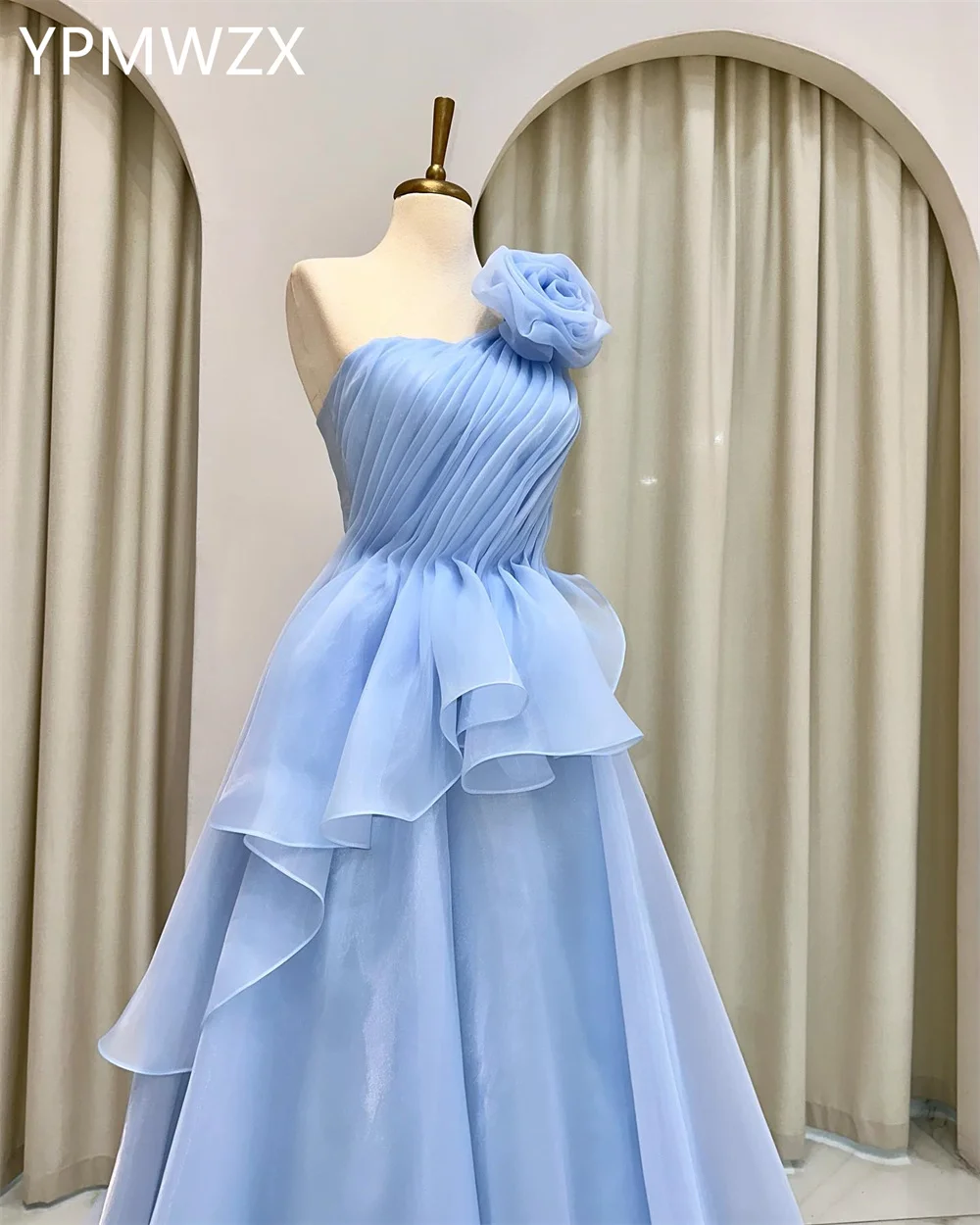 Customized Prom Gown Formal Evening Dress Women YPMWZX One Shoulder A-line Floor Length Skirts Draped Bespoke Occasion Dresses P