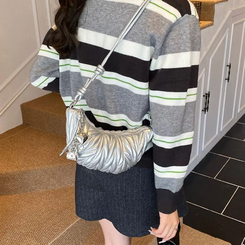 حقيبة كروس بسيطة حقيبة كتف كرواسون مع قلادة حزمة صغيرة من البولي يوريثان حقيبة زلابية بلون بني على طراز فاسق حقائب يد للسيدات #3