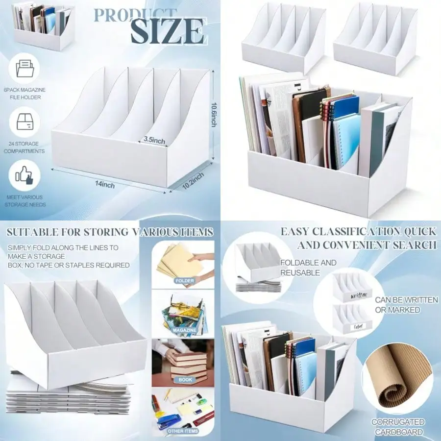 

3 Pack Cardboard Magazine File Holders 12 Grids Vertical Book Bins 10.6'' X 10.2'' X 14'' Magazine Document Storage Box For Desk