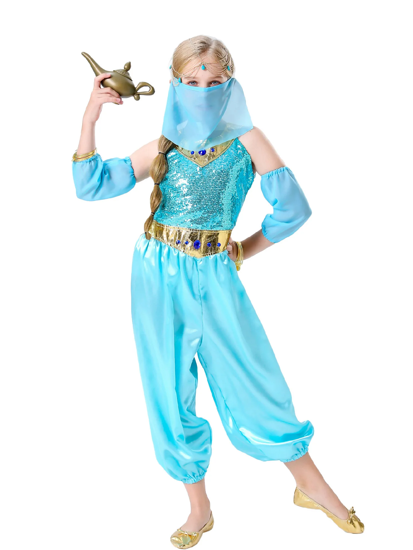 

SXL Children's Jasmine Princess Costume Halloween Girl's Middle Eastern Masked Aladdin Lamp Dance Girl Performance Clothes