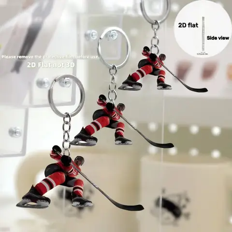 2D Ice Hockey Player Keychain Hockey Themed Pendant Flat Acrylic Ornament Charms Hanging Decoration for Bags Festive Party Gift