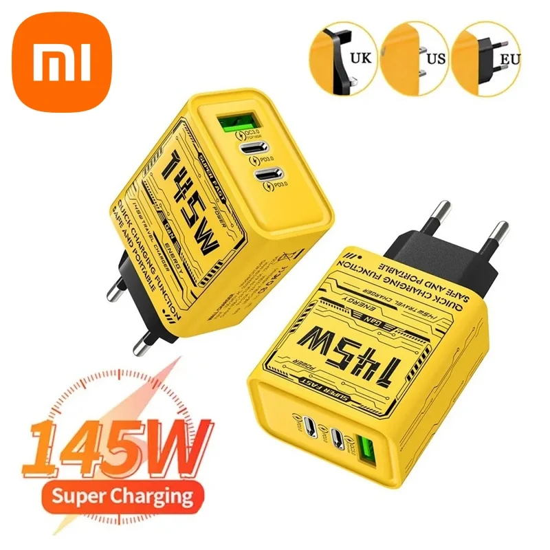 Xiaomi 145W Phone Charger 3-Ports Ultra Fast Charging Type-C GaN USB-C QC 3.0 Super Charge Adapter For iPhone Huawei Samsung