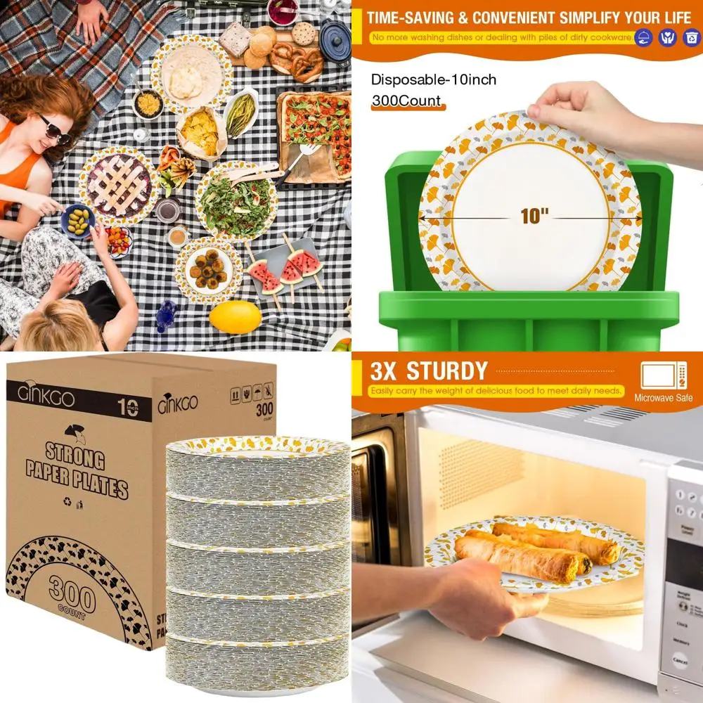 

100 Pack 10 Inch Durable Paper Plates - Ideal for Fall Parties and Daily Use