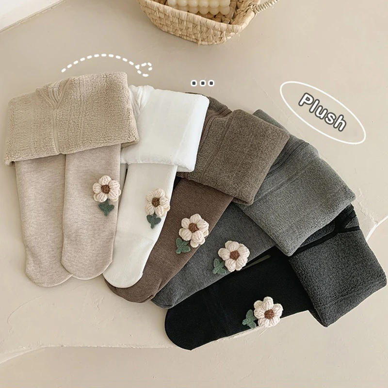 Ircomll Baby Autumn Winter Tights Kids Children Stockings For Baby Girl Cute Flowers Solid color vertical bar Pantyhose