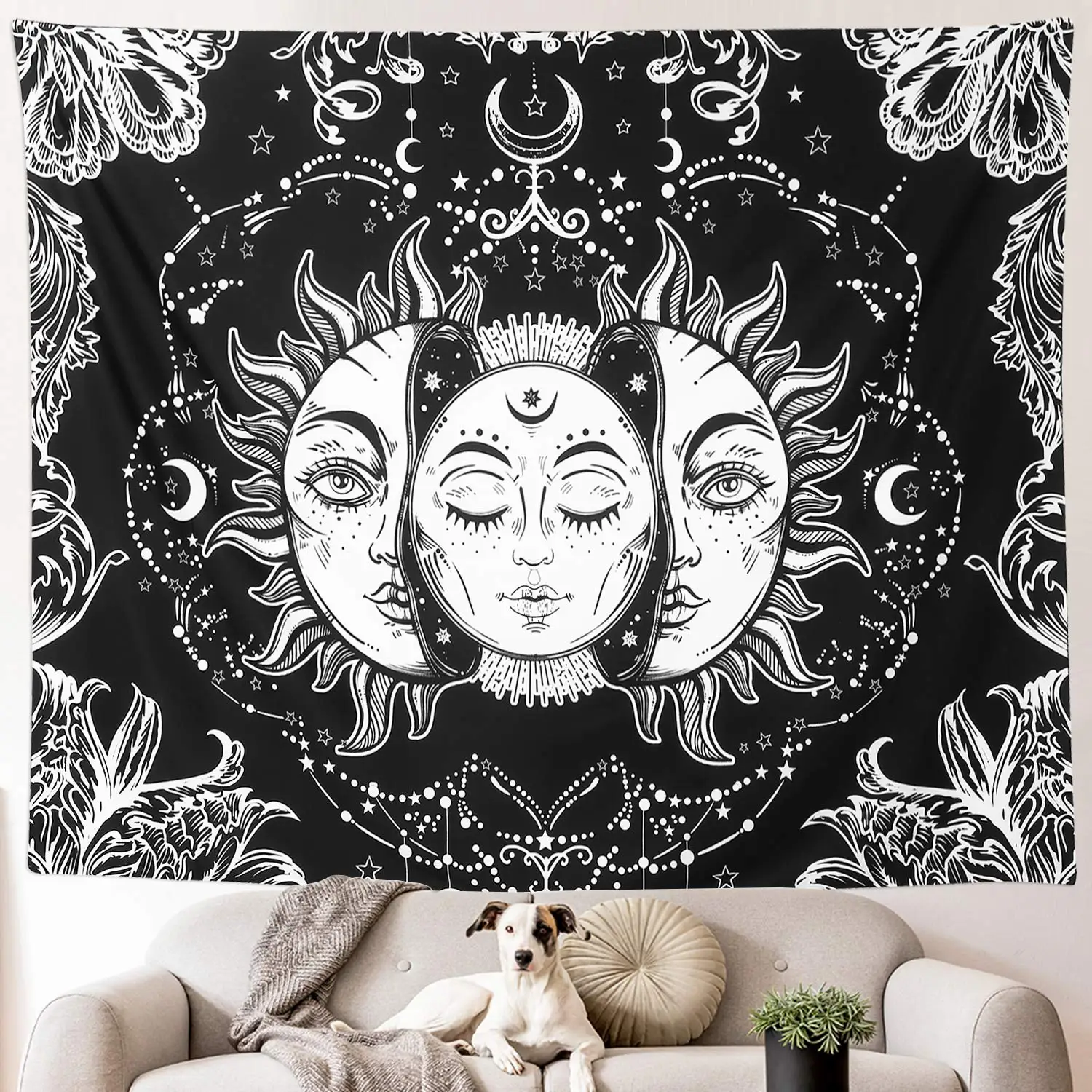 

1pc Wall Tapestry,Moon and Sun Black White Hippie Tapestry Popular Mystic Art Tapestry for Home Decor Bedroom Living Room decor
