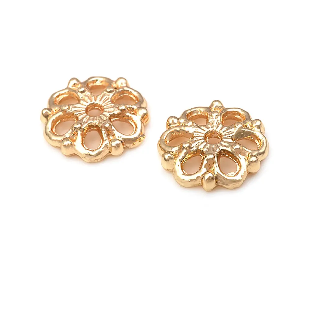 18K Goldfarbene Messing-Blumenperlenkappen Hochwertige DIY-Schmuckherstellungszubehör Halsketten- und Ohrring-Accessoires für Frauen – Detail 24