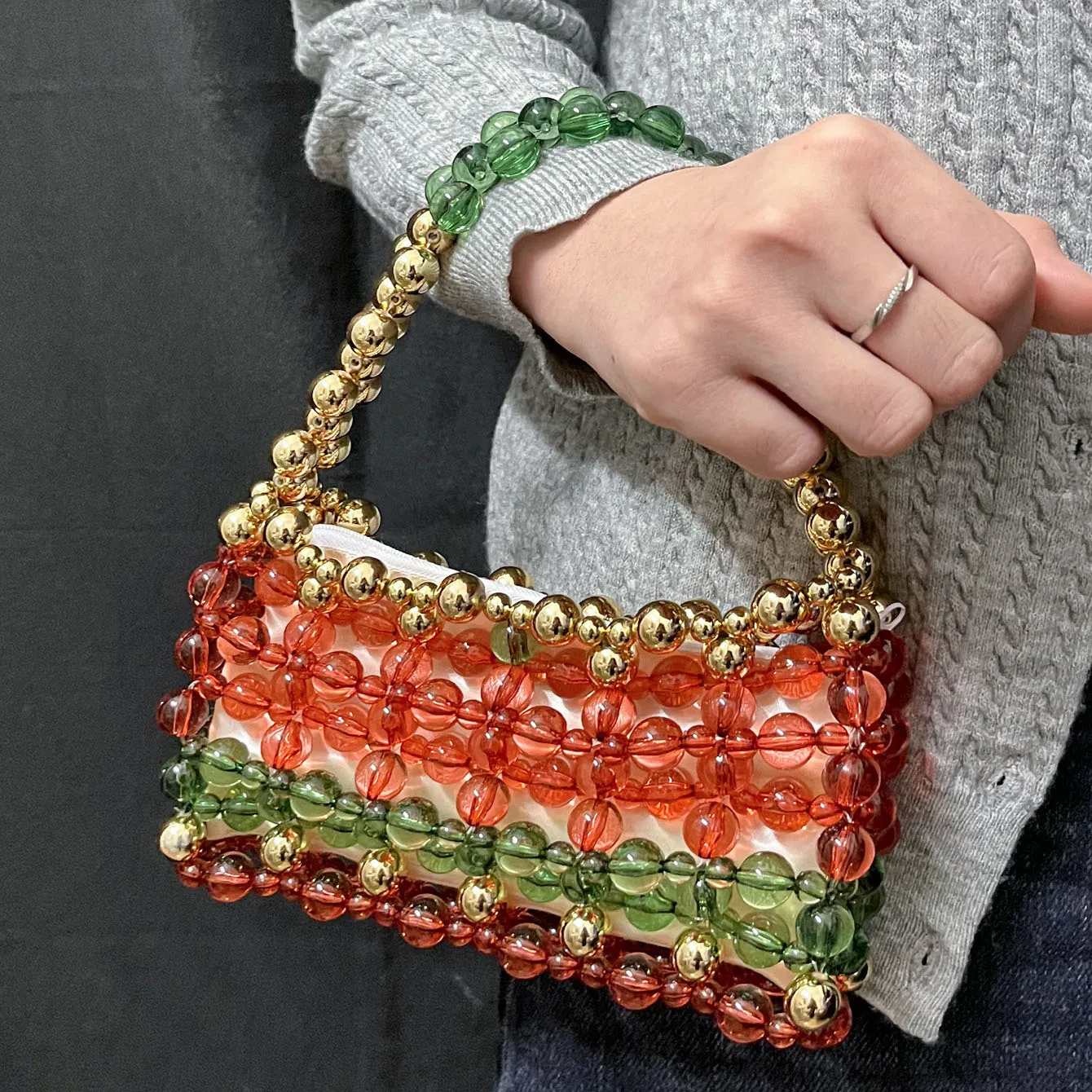 

Женские сумки с разноцветными бусинами, французская мода, ручная работа, тканые акриловые сумки-клатчи, элегантный роскошный дизайн, женские вечерние сумки