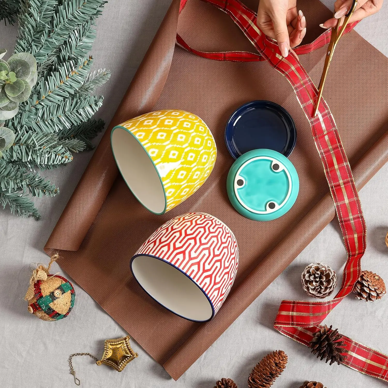 أواني نباتات سيراميك، أوعية زهور مقاس 5.6 بوصة للنباتات الداخلية، مزارعون مع فتحة تصريف وصحن، أوعية حديقة لسوك