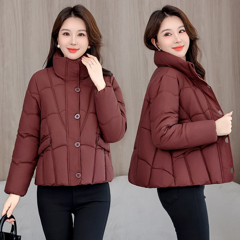 

Faionable Thiened Cotton Jaet Women's Winter Coat Stand Collar Loose Fit Warm Cotton Padded ort Sle Button Closure