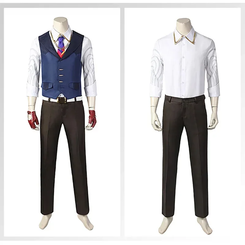 Game VALORANT Chamber Cosplay Costume White Shirt Vest Pants Belt Gloves Tie Custom Suit Halloween Carnival Costume for Men